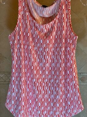 Ann Taylor Orange and White Geometric Tank Top